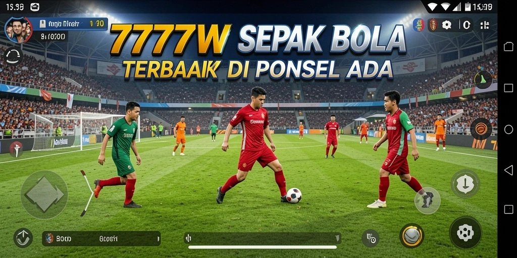 Tangkapan layar 7777W menampilkan aksi seru dalam pertandingan sepak bola.