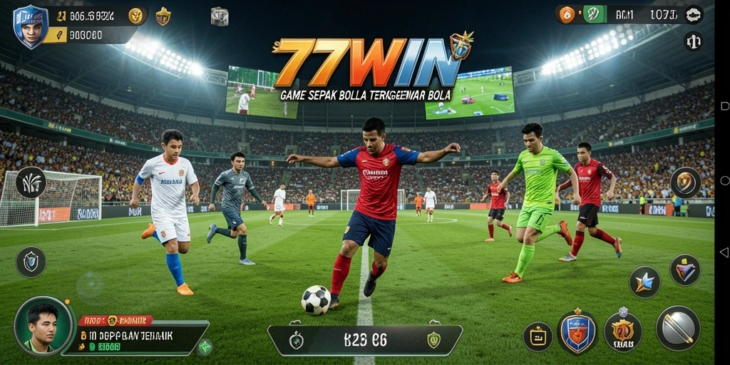 Tampak gameplay seru dalam 77WIN dengan aksi sepak bola yang mendebarkan.