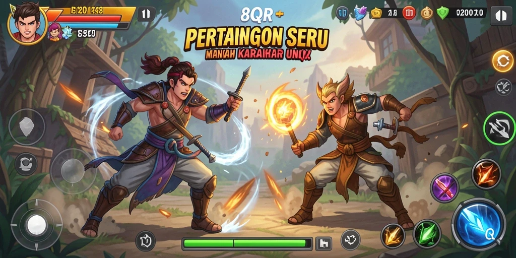 Screenshot menunjukkan aksi pertarungan yang mendebarkan dan grafis menawan.