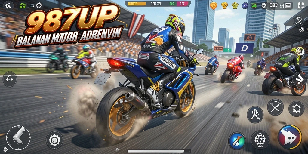 Screenshot gameplay 987UP yang menampilkan balapan motor seru.