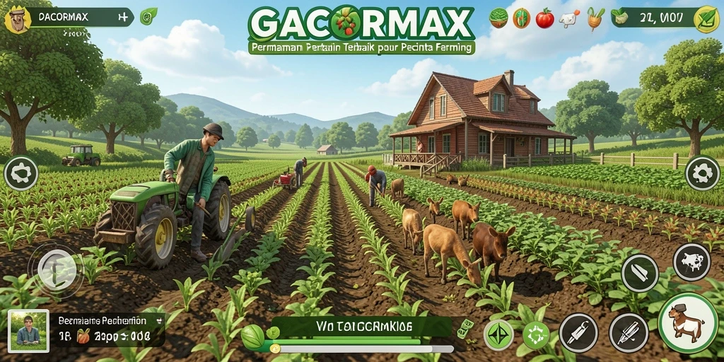 Gameplay GACORMAX yang menampilkan aktivitas bertani yang seru.