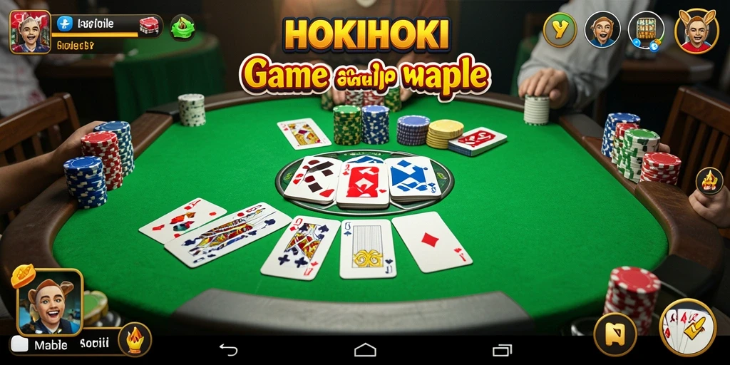 Tampilan gameplay seru HOKIHOKI dengan suasana gaple yang asyik.
