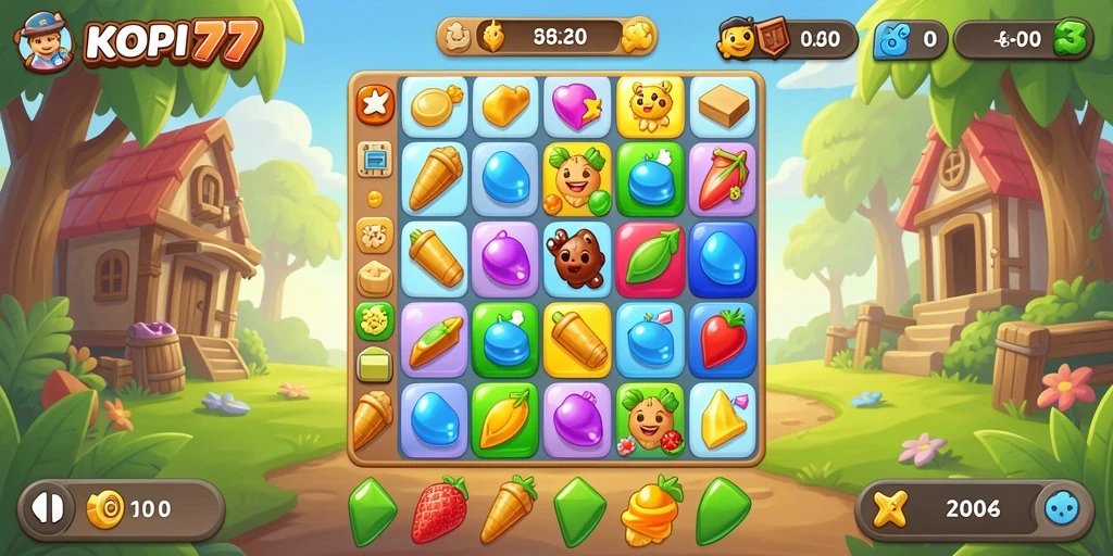 Screenshot KOPI77 menampilkan gameplay seru dan menantang dalam genre Match-3.