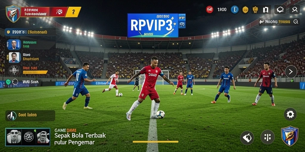 Tangkapan layar gameplay RPVIP3 yang menarik saat pertandingan sepak bola.