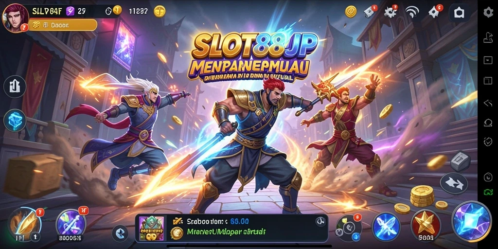 Screenshot gameplay SLOT88JP menampilkan pertarungan seru dan karakter yang dinamis.